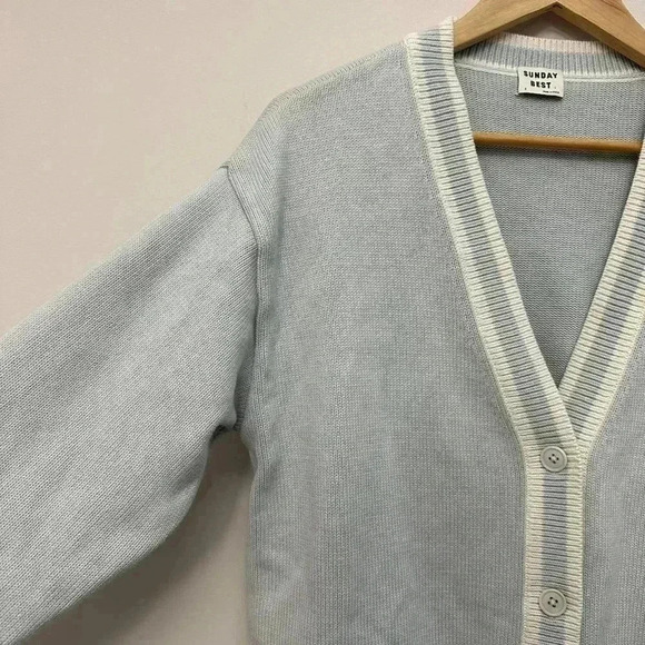 Sunday Best Lamora V-Neck Striped Button Front Cardigan Varsity Preppy Blue Sz S - Picture 4 of 16